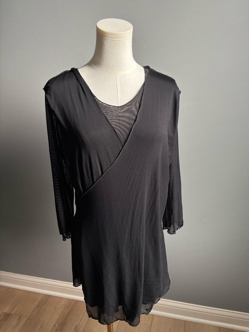 Cynthia Ashby Sheer Draped Faux Wrap Tunic